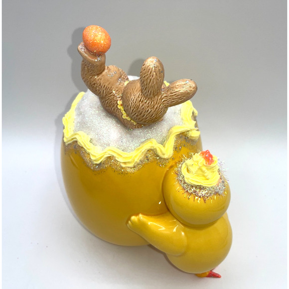 Vintage Chick Holding Egg Plante & Tumbling Bunny Deb O. Original Designs OOAK - Picture 8 of 16